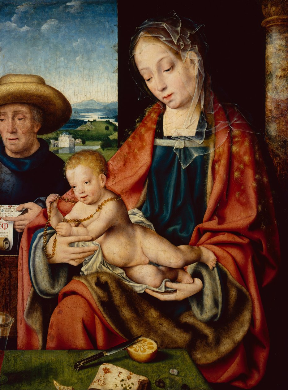 Den hellige familie (olie på træ) af Joos van Cleve