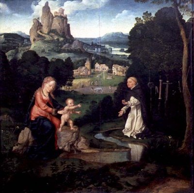 Jomfruen og Jesusbarnet med en dominikanermunk, ca.1515-18 (olie på panel) af Joos van Cleve