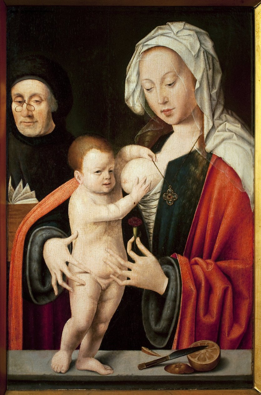 Jomfruen, barnet og en donor. Maleri af Joos Van Cleve (1485-1540), olie på træ. Flamsk kunst 1500-tallet. Musee Grobet Labadie, Marseille. af Joos van Cleve