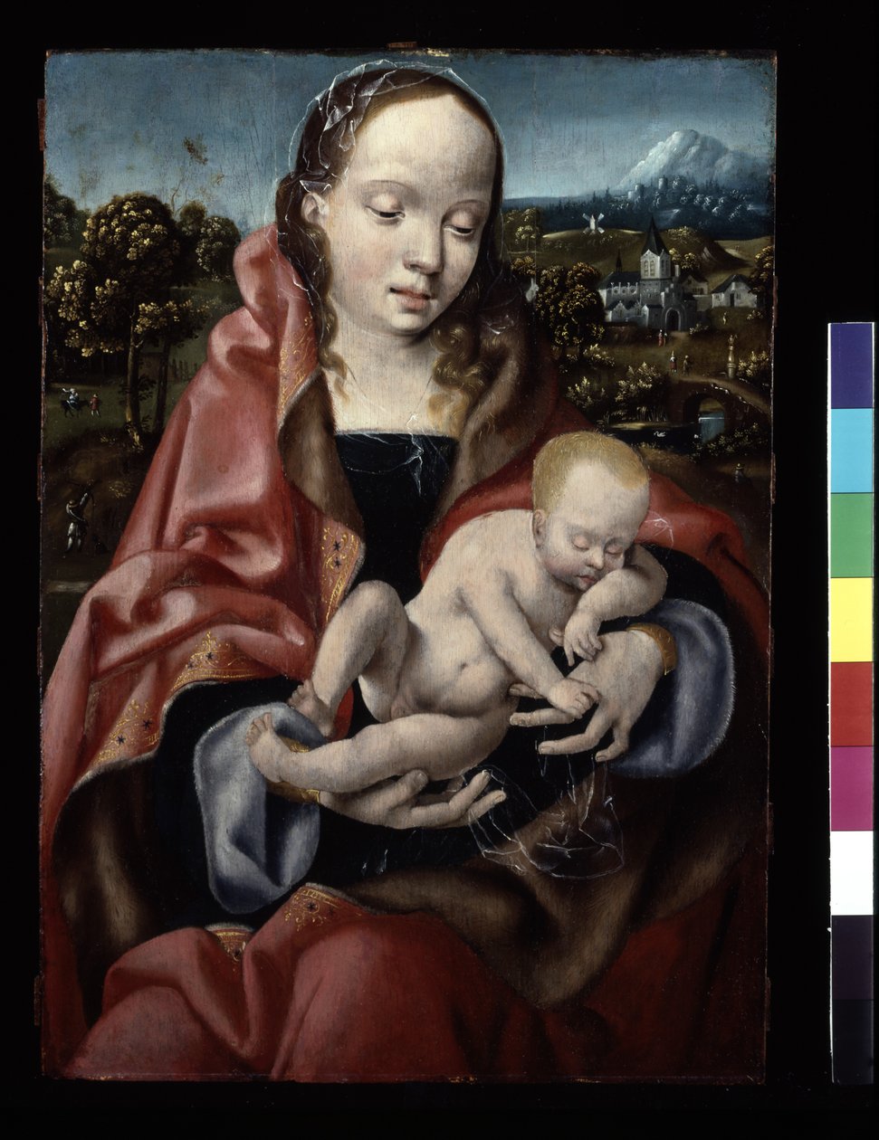 Jomfru og sovende Kristusbarn (olie på træ) af Joos van Cleve