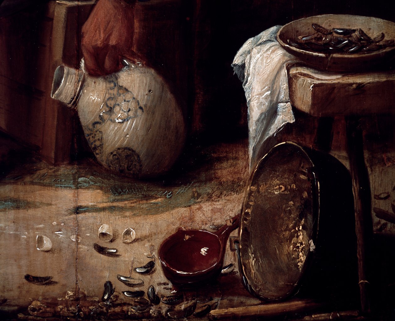 Forår eller frokost af muslinger, detalje. (olie på panel) af Joos van Craesbeeck