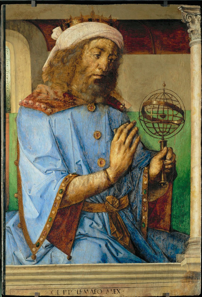Claudius Ptolemaios, græsk astronom og geograf ... af Joos van Gent (fl.1460 75)