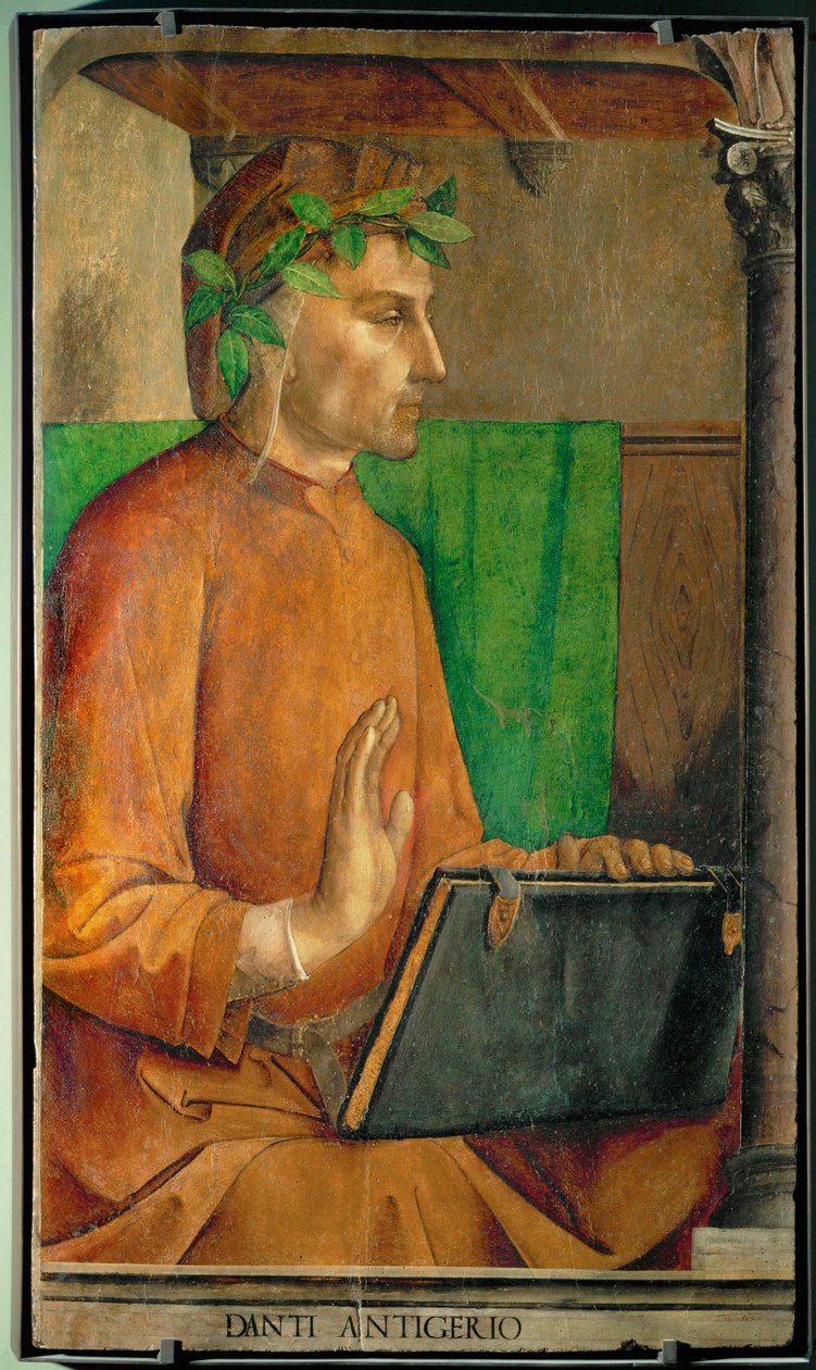 Dante Alighieri, digter Fra en serie på 28 portrætter, malet omkring 1475 til Federigo da Montefeltres studiolo ... af Joos van Gent (fl.1460 75)