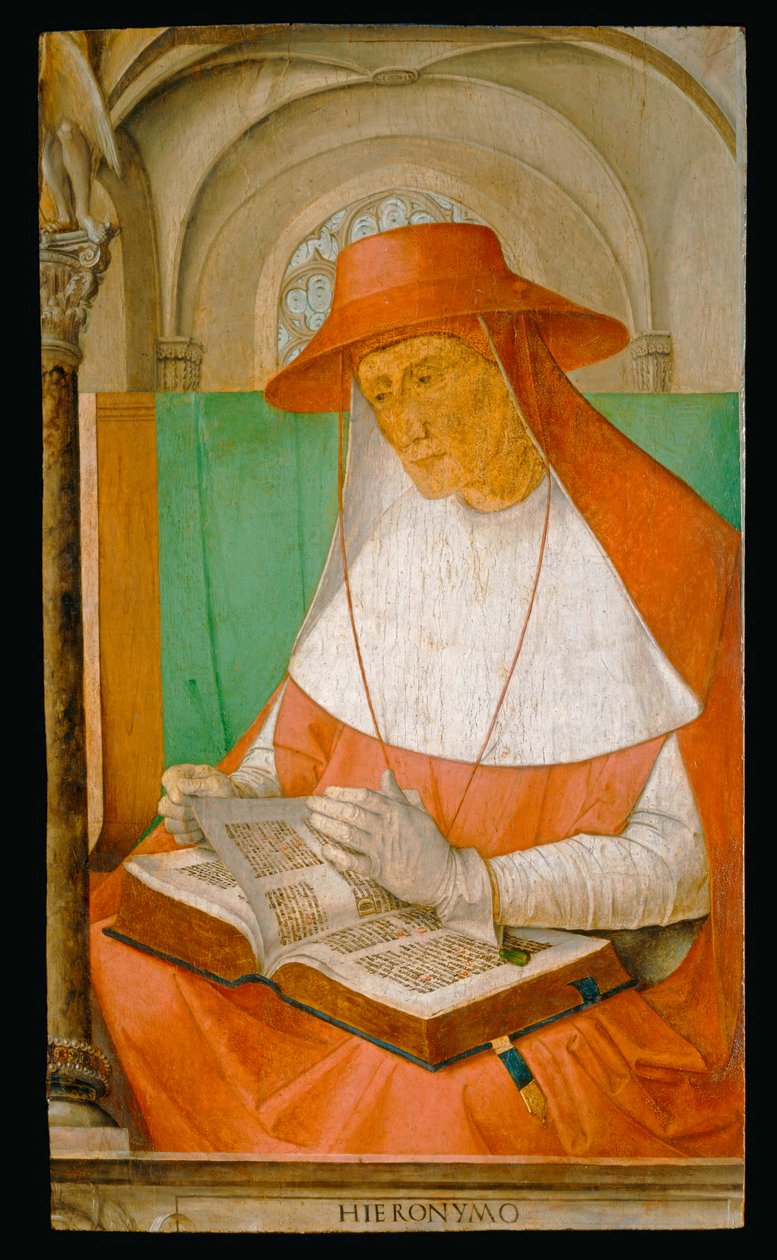 Hieronymus, helgen, kirkens fader ... af Joos van Gent (fl.1460 75)