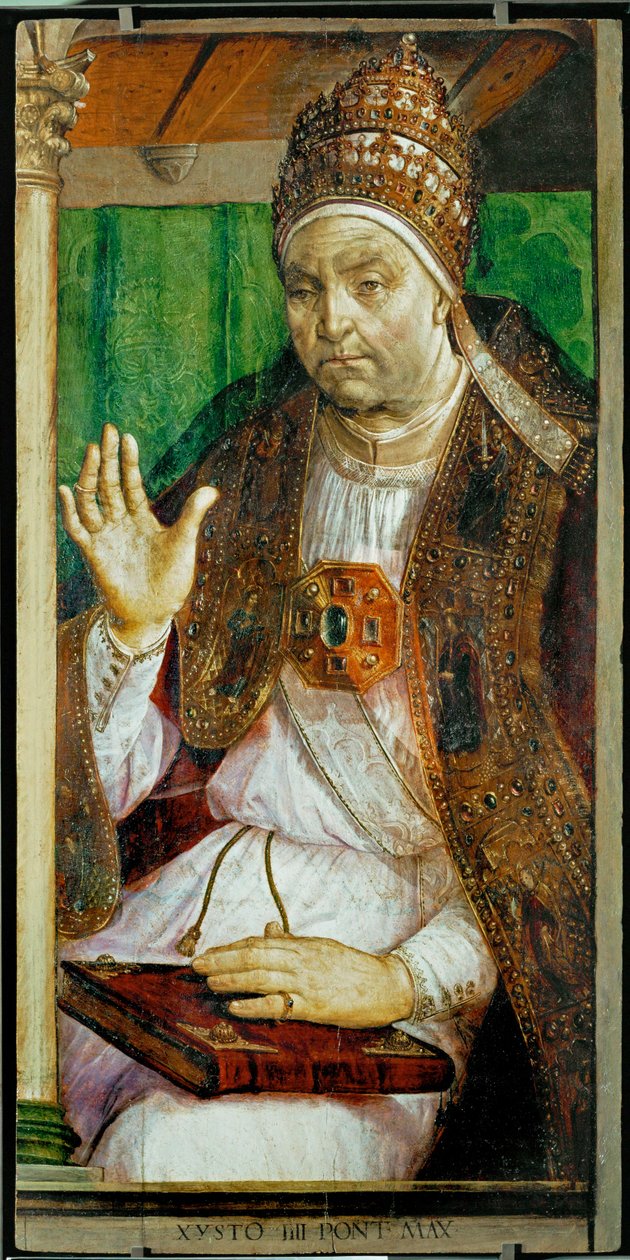 Pave Sixtus IV Fra en serie på 28 portrætter ... af Joos van Gent (fl.1460-75)