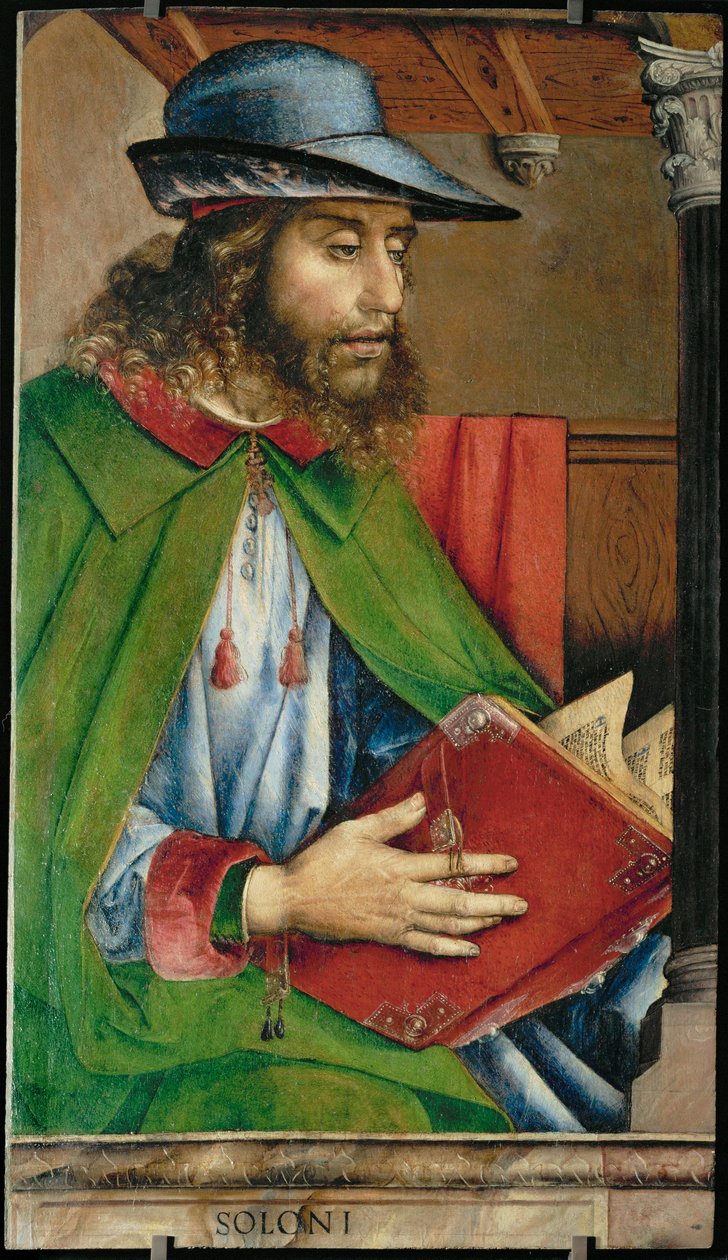 Solon, lovgiver i Athen Fra en serie på 28 portrætter, malet omkring 1475 til Federigo af Montefeltres studiolo ... af Joos van Gent (fl.1460 75)