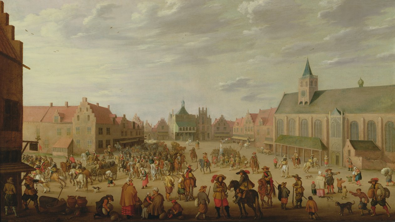 Et militæroptog på byens torv i Amersfoort af Joost Cornelisz. Droochsloot