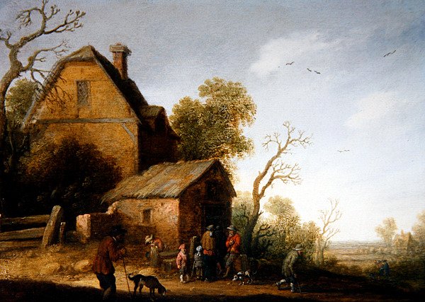 Et skovklædt landskab med figurer og hunde af Joost Cornelisz. Droochsloot