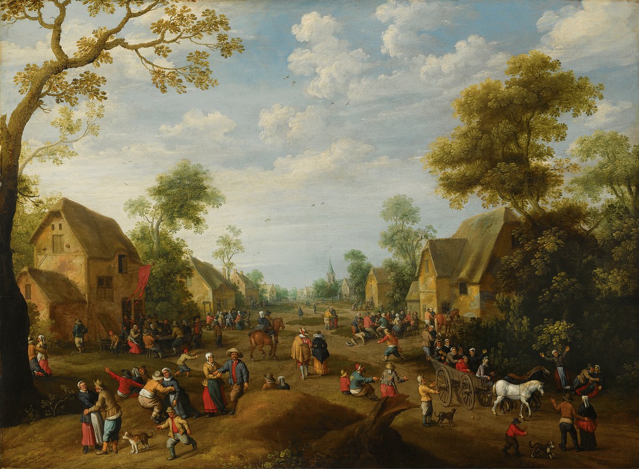En landsbykermesse med mange bønder, der fester af Joost Cornelisz Droochsloot