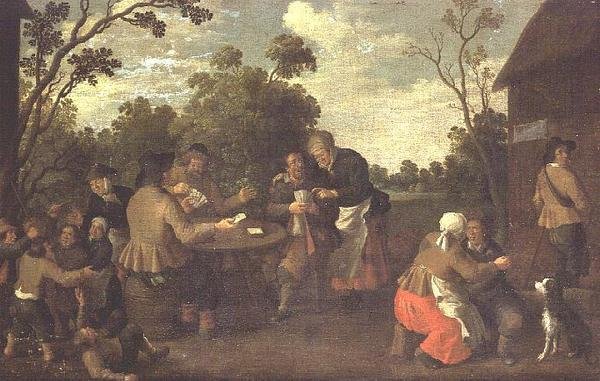 Bønder, der spiller kort og børn, der slås af Joost Cornelisz. Droochsloot