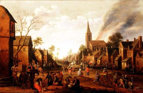 Soldater plyndrer en landsby af Joost Cornelisz. Droochsloot