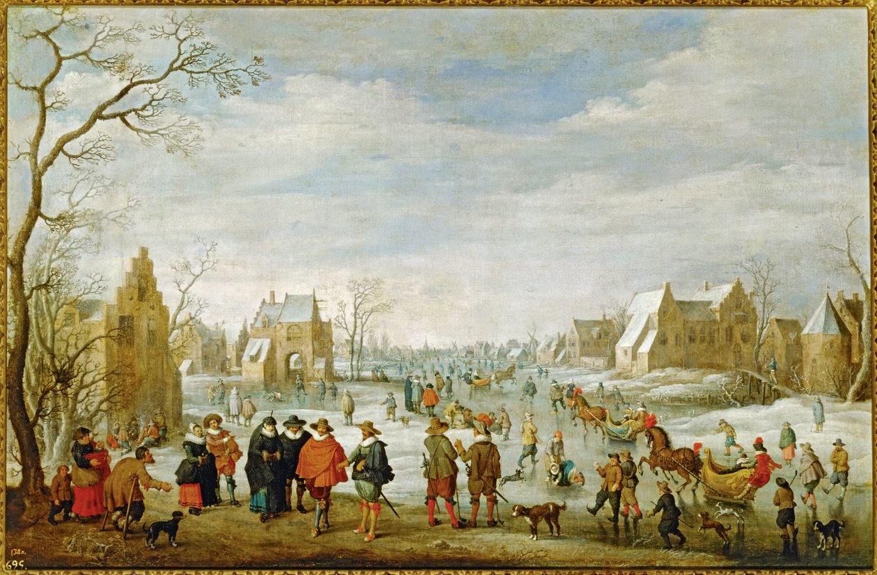 Vinterlandskab med skøjteløbere ... (maleri på lærred) af Joost Cornelisz Droochsloot