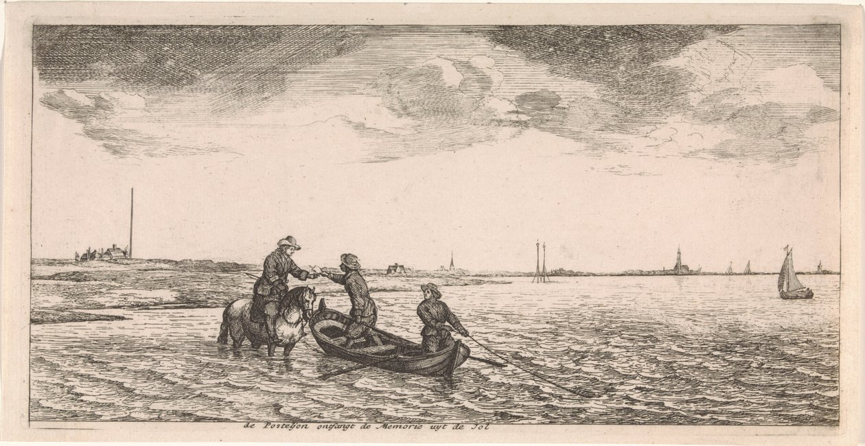 Modtagelse af post af et postbud til hest Postkort (serietitel) af Joost van Geel
