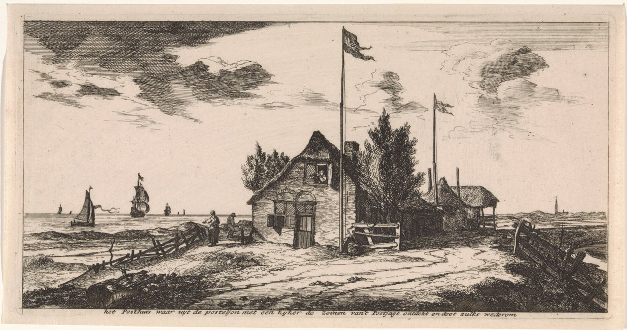 Posthus med et postbud på udkig Postkort (serietitel) af Joost van Geel