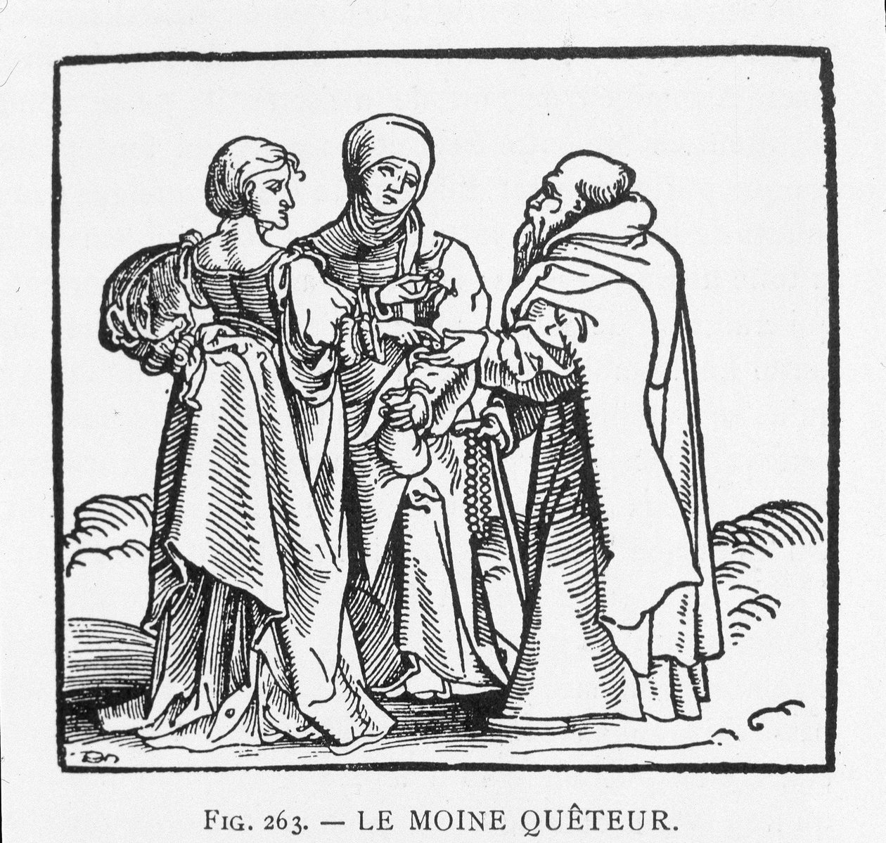 Quetter Monk: træstik af J¿rg Breu, der danner titlen på et hæfte i reformationens ånd udgivet omkring 1522 i Augsburg: "" Venlig samtale mellem en carme fra provinsen Østrig og en tjenestepige"" af Jorg II Breu