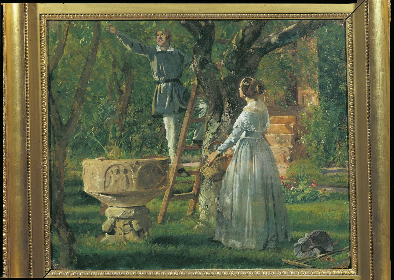 Have i Ringsted med ældgammel døbefont, 1850 af Jorgan Roed