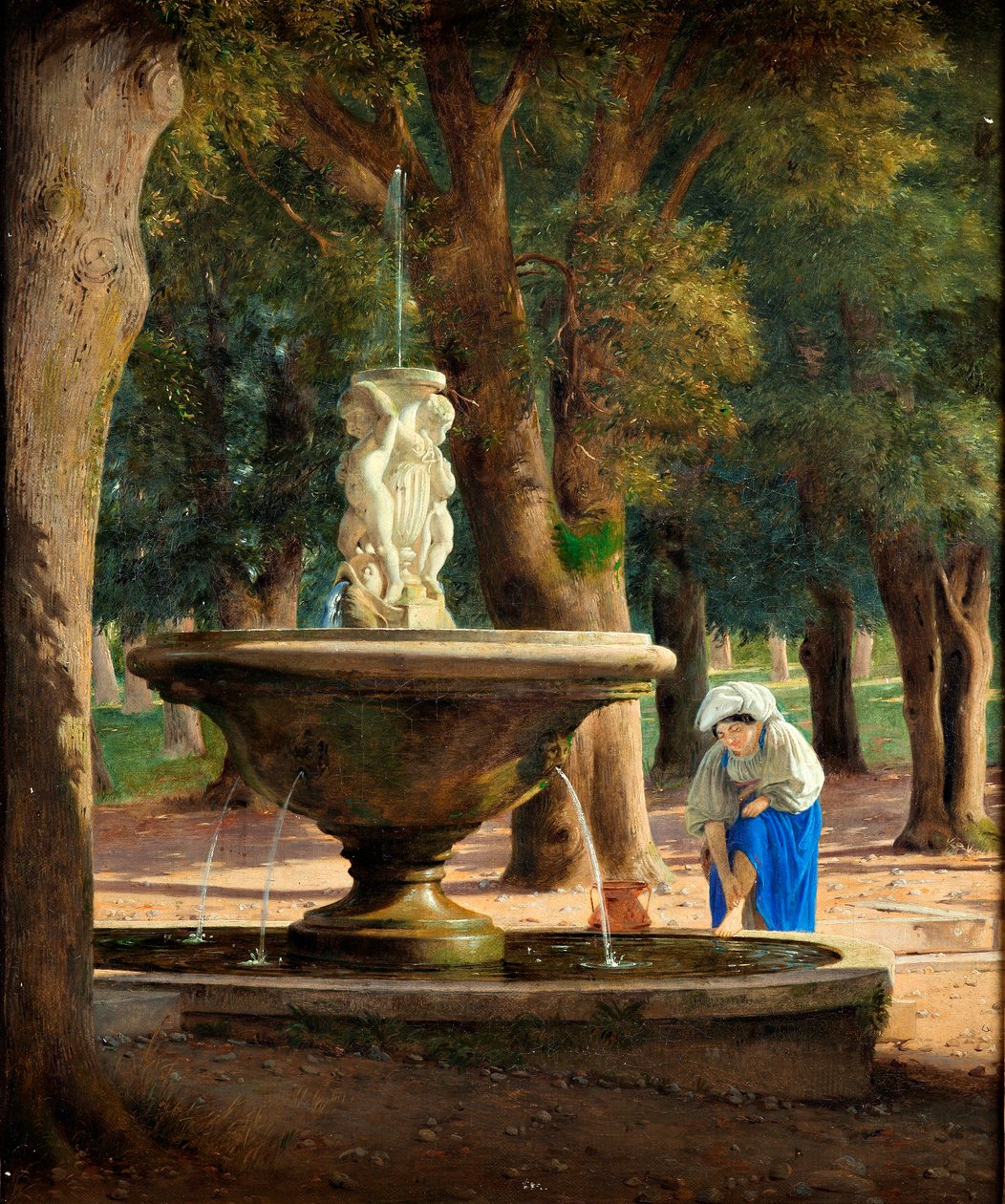 Scene fra haven ved Villa Borghese i Rom, ca. 1839 (olie på lærred) af Jorgen Roed