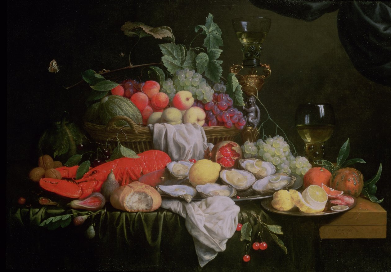 Stilleben med citron, østers, hummer og frugt, 1658 af Joris van Son