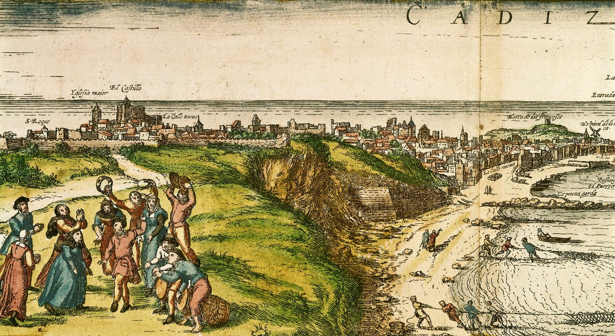 Cadiz, Spanien, radering efter tegning af Joris Hoefnagel af Joris (after) Hoefnagel