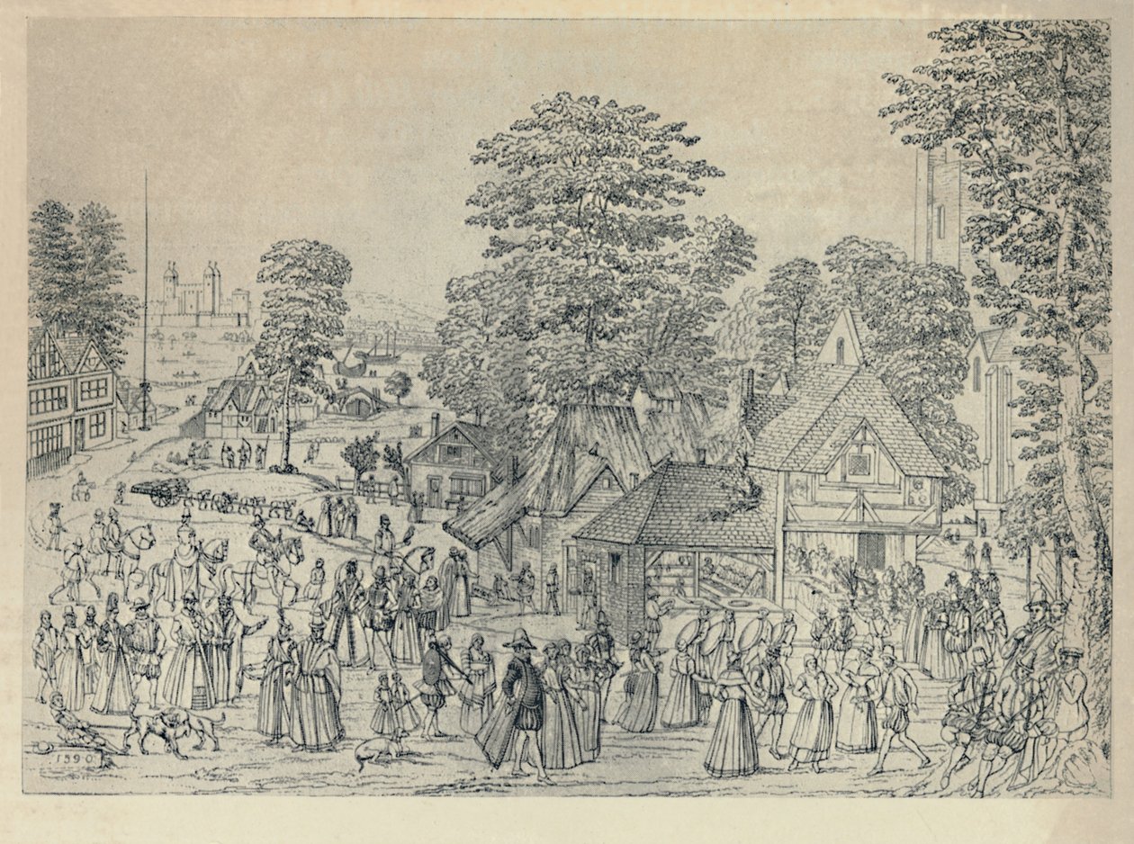 En bryllupsfest i Bermondsey, 1590, 1920 af Joris Hoefnagel