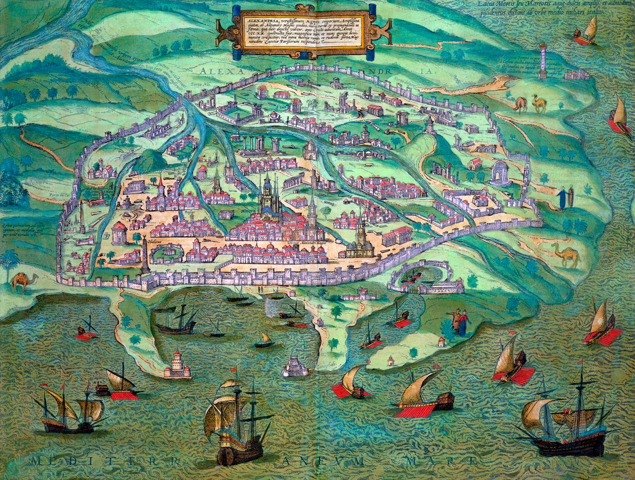 Kort over Alexandria, Egypten, c1572 af Joris Hoefnagel