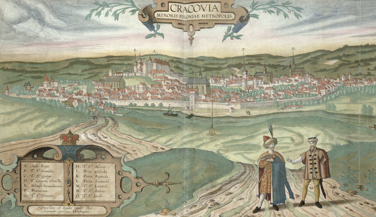 Kort over Krakow, fra "Civitates Orbis Terrarum" af Georg Braun (1541-1622) og Frans Hogenberg (1535-90), ca.1572 af Joris Hoefnagel