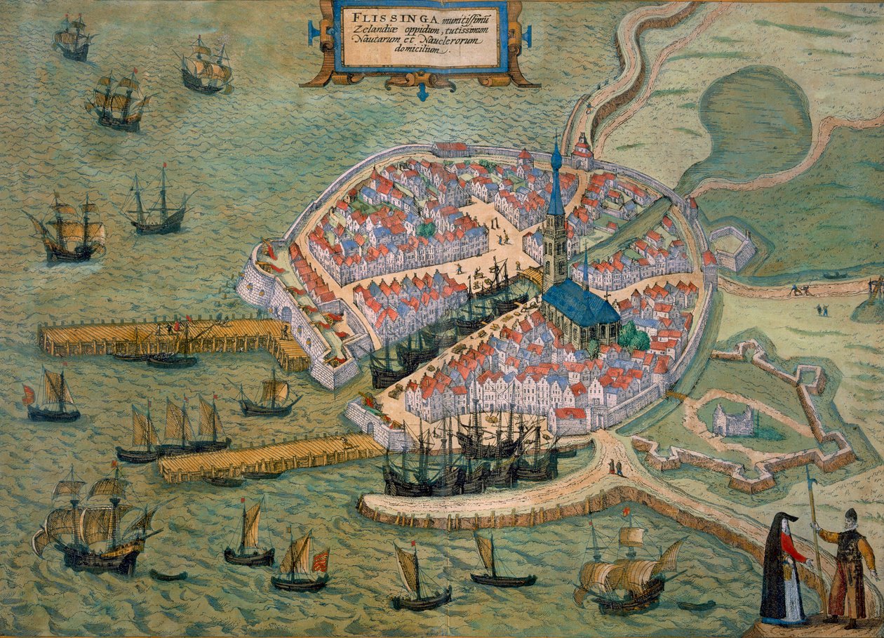 Kort over Flissinga, fra "Civitates Orbis Terrarum" af Georg Braun (1541-1622) og Frans Hogenberg (1535-90), ca. 1572-1617 af Joris Hoefnagel