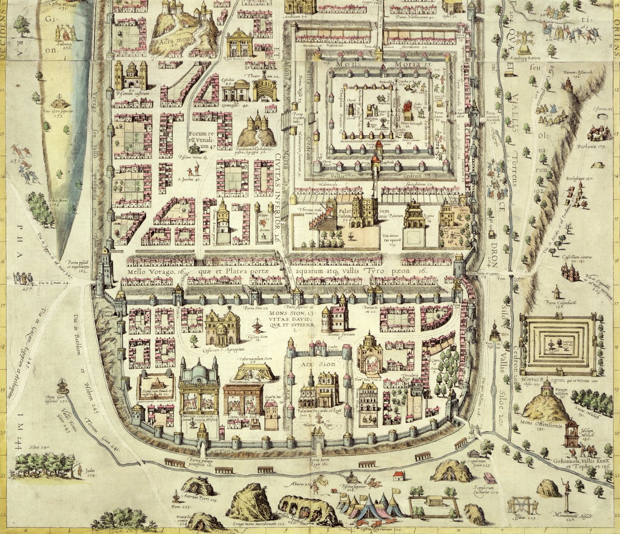 Kort over Jerusalem og det omkringliggende område, fra 