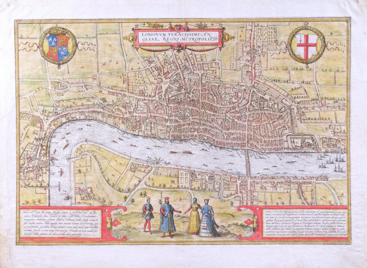 Kort over London, fra Civitates Orbis Terrarum, af Georg Braun (1542-1622) og Frans Hogenburg (1635-90), ca. 1572 (se også 51896 og 58543) af Joris Hoefnagel