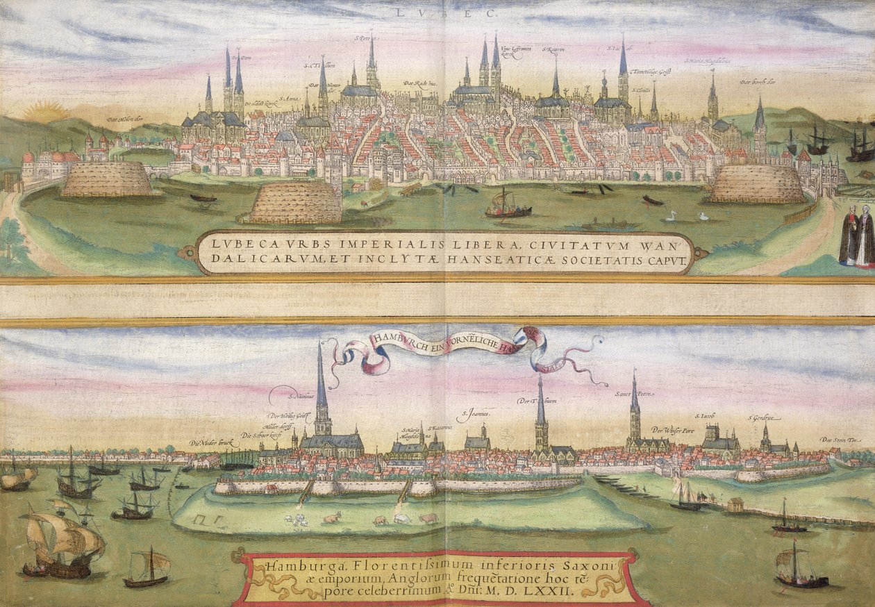 Kort over Lubeck og Hamborg, fra 