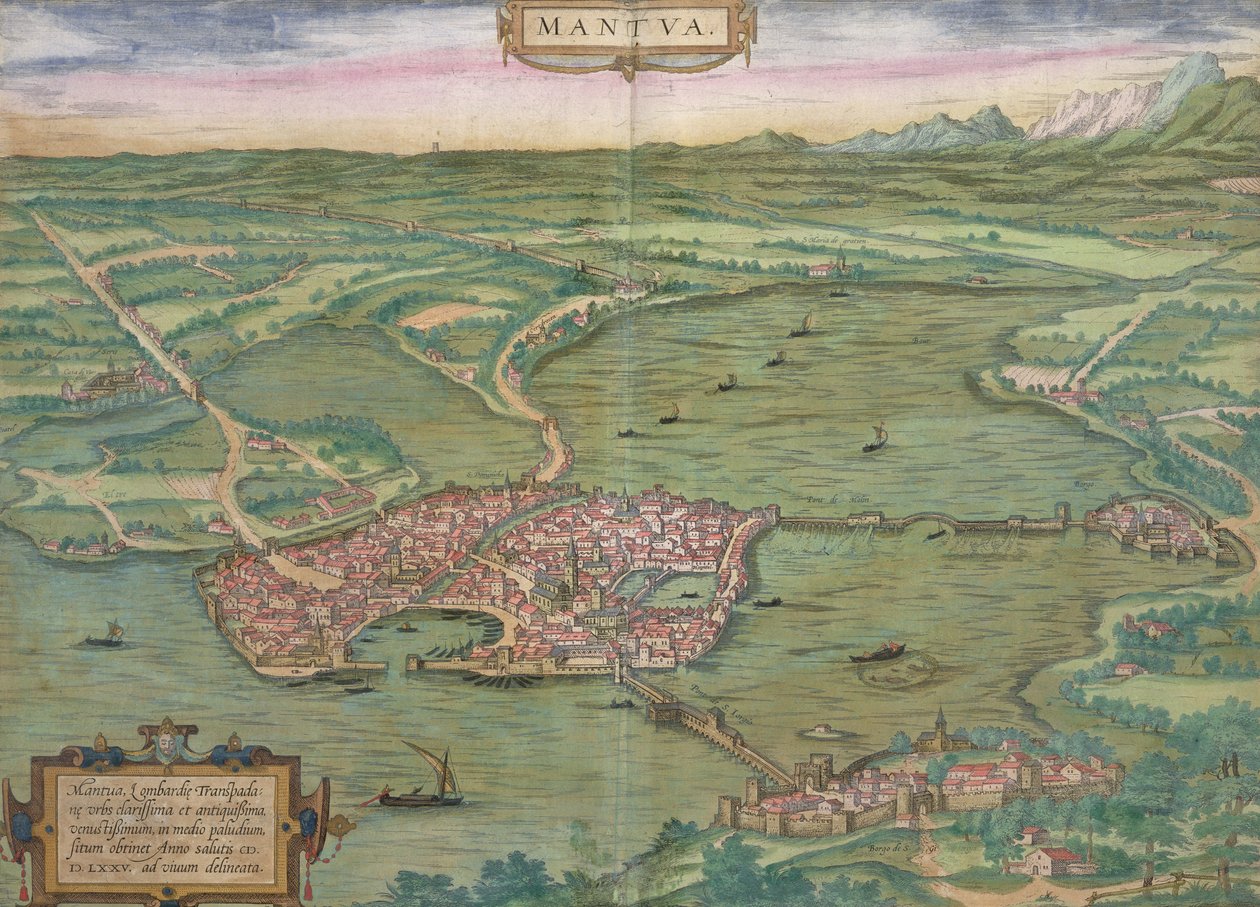 Kort over Mantova, fra "Civitates Orbis Terrarum" af Georg Braun (1541-1622) og Frans Hogenberg (1535-90), 1575 af Joris Hoefnagel