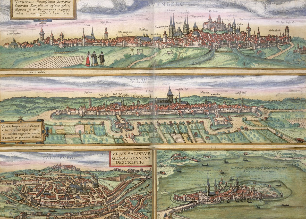 Kort over Nürnberg, Ulm og Saltzburg, fra 