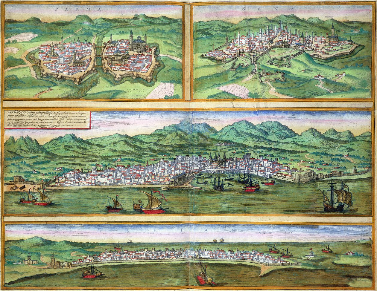Kort over Parma, Siena, Palermo og Trapani fra 