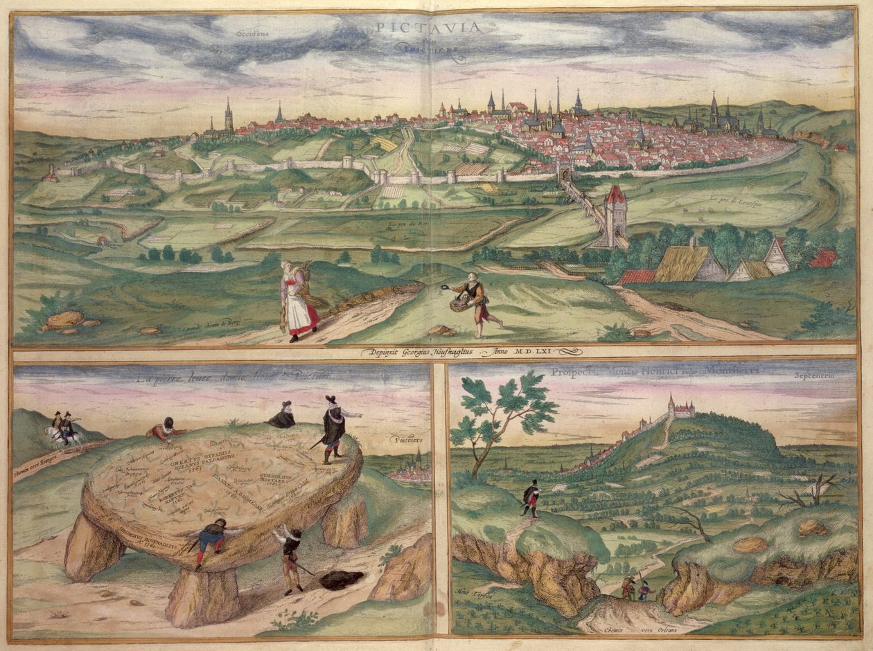 Kort over Poitiers, fra "Civitates Orbis Terrarum" af Georg Braun (1541-1622) og Frans Hogenberg (1535-90), 1561 af Joris Hoefnagel
