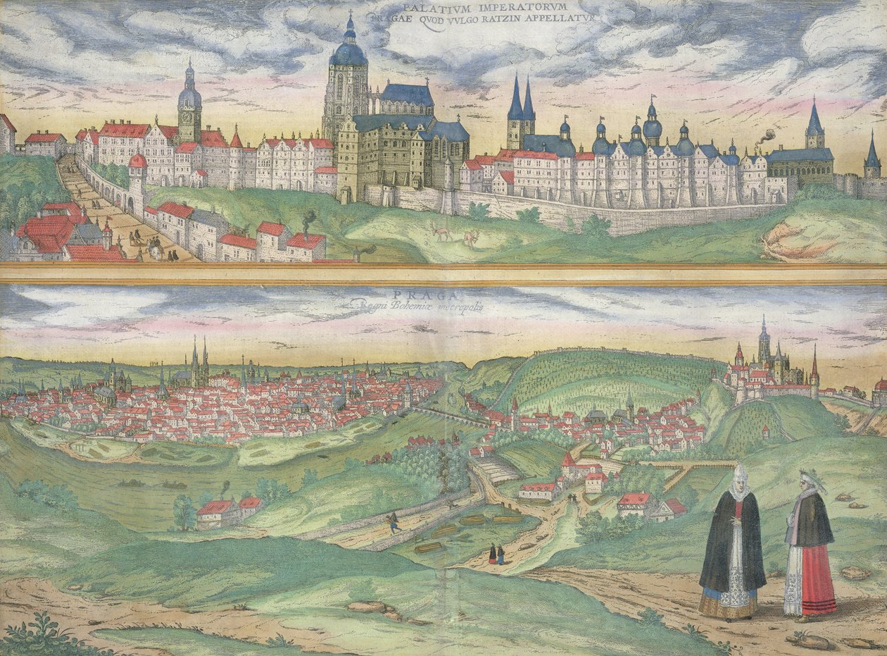 Kort over Prag, fra "Civitates Orbis Terrarum" af Georg Braun (1541-1622) og Frans Hogenberg (1535-90), ca.1572 af Joris Hoefnagel