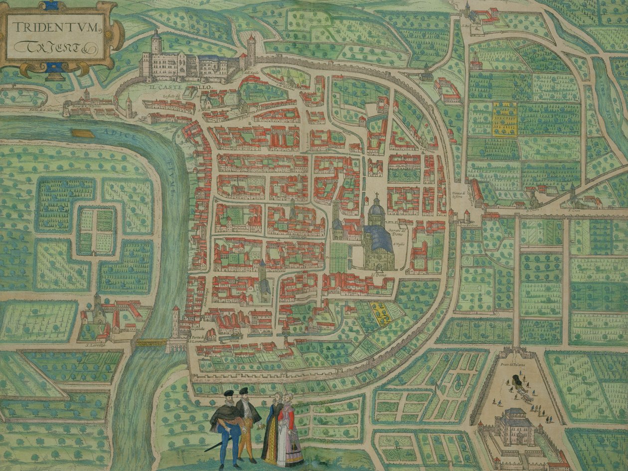 Kort over Trento, fra "Civitates Orbis Terrarum" af Georg Braun (1541-1622) og Frans Hogenberg (1535-90), ca. 1572-1617 af Joris Hoefnagel