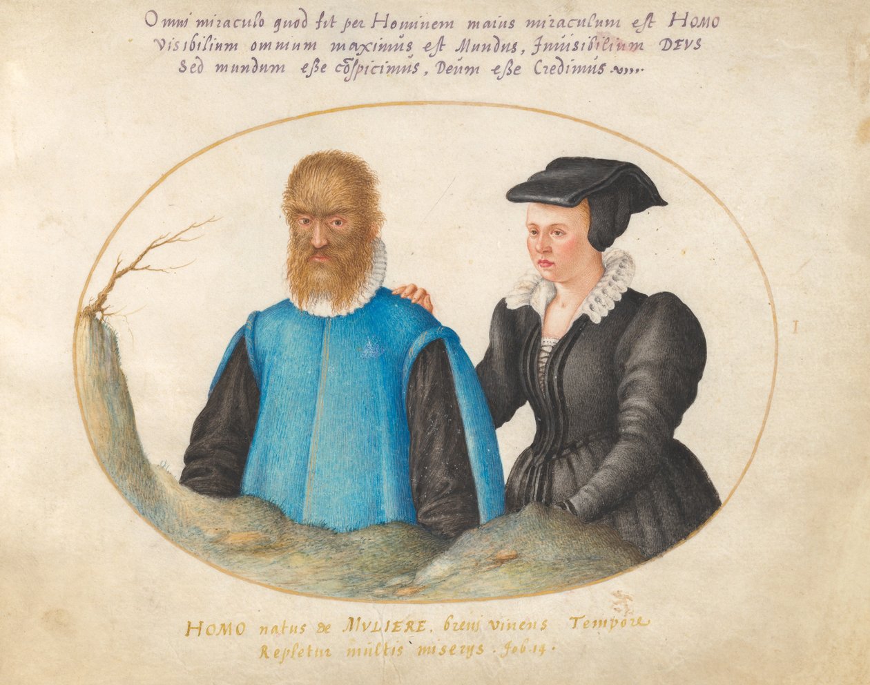 Plade 1: Pedro González (Petrus Gonsalvus) og hans kone, Catherine af Joris Hoefnagel