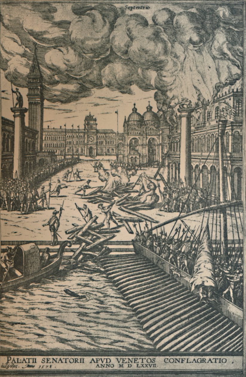 Afbrændingen af Dogepaladset, 1578, 1925. af Joris Hoefnagel