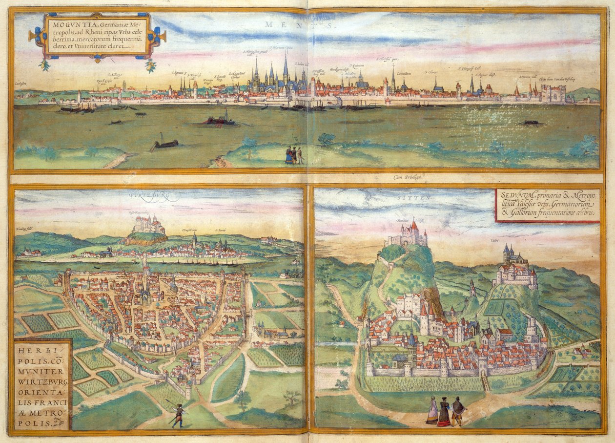 Metz, Wurtzburg og Sittensen, fra Civitates Orbis Terrarum af Georg Braun (1541-1622) og Frans Hogenburg (1535-90), ca. 1572 af Joris after Hoefnagel