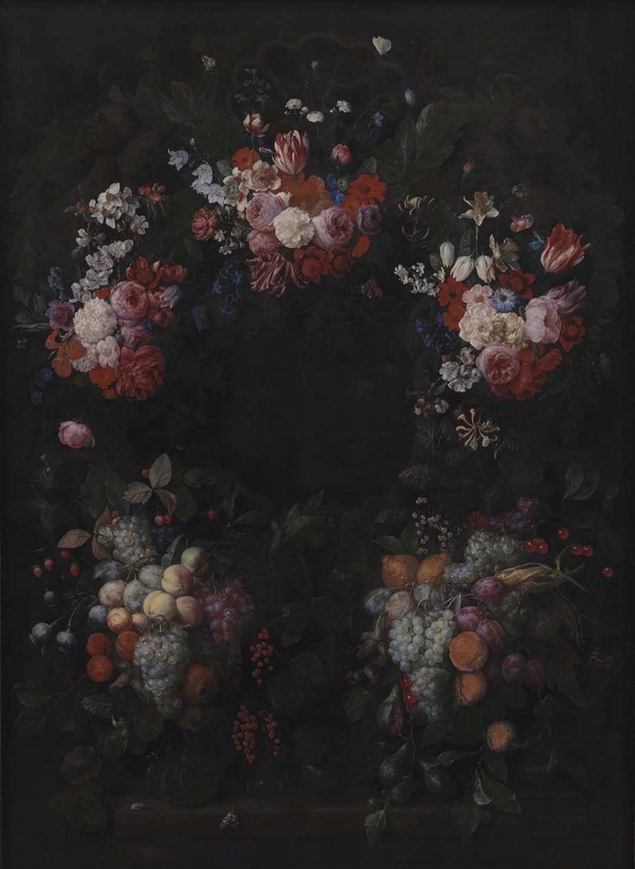 Stenkartouche med frugt- og blomsterkrans af Joris van Son