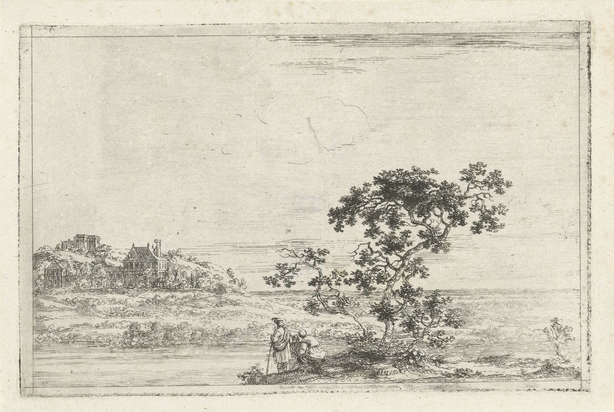 Landskab med figurer ved et træ af Joris van der Haagen