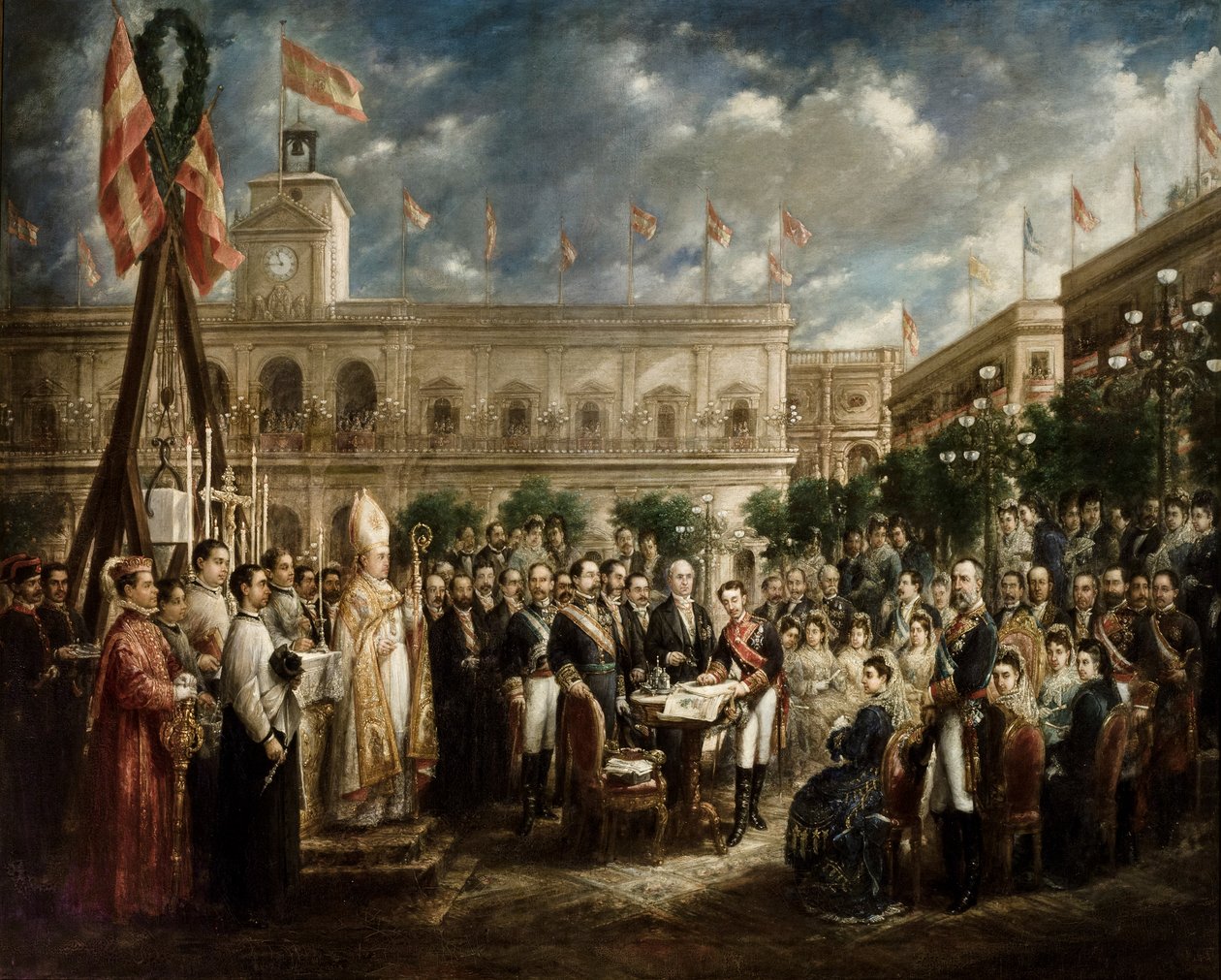 Alfonso XII underskrev handlingen om at lægge den første sten i monumentet over San Fernando af José María Romero y López