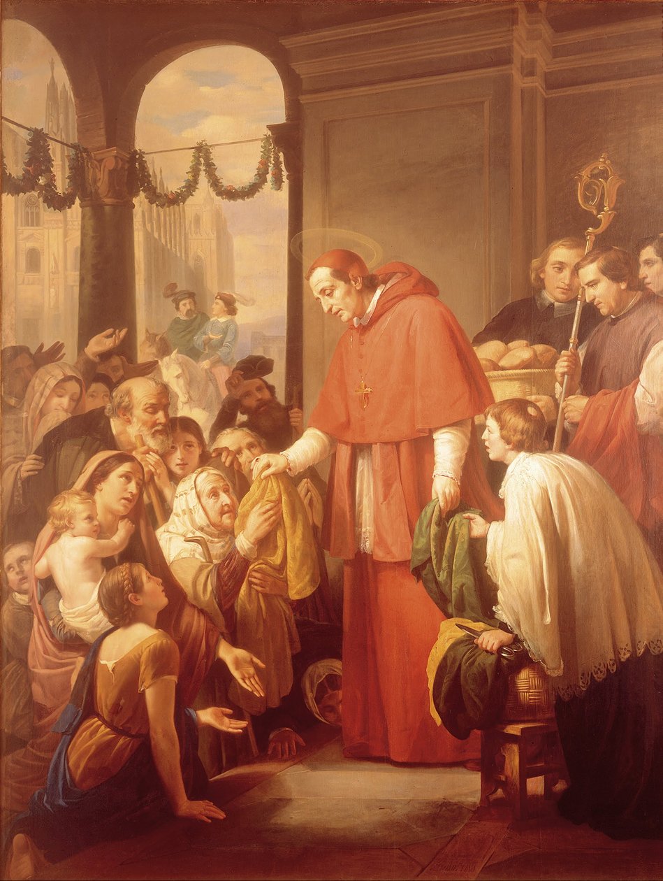 Saint Charles Borromeo uddeler almisse til folket af José Salomé Pina