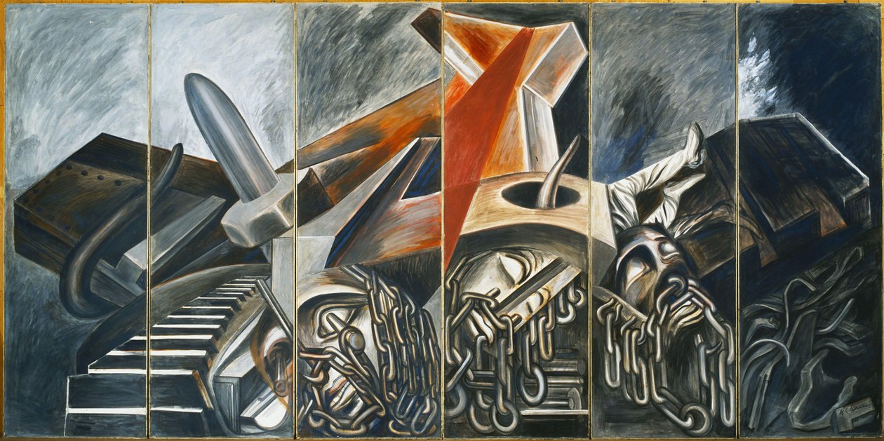 Dykkerbomber og tank, 1940. af José Clemente Orozco
