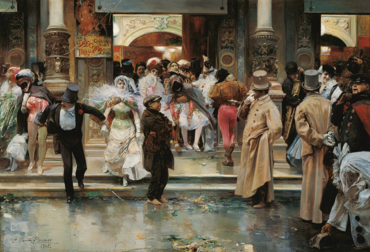 Leaving the Masqued Ball - Garcia y Ramos, Jose (1852-1912) - 1905 - Olie på lærred - 70,5x104,1 - Museo Carmen Thyssen, Malaga af José García Ramos