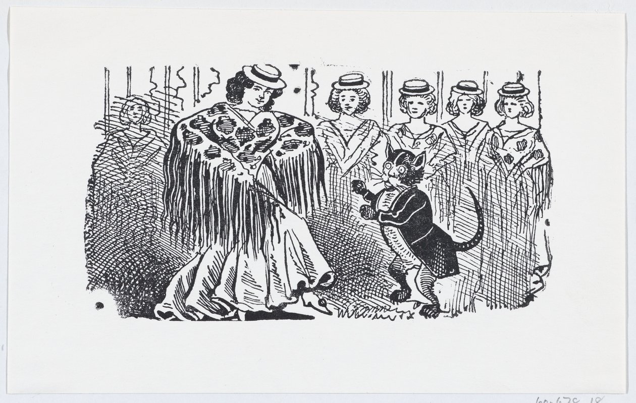 En kvinde danser med en kat i et jakkesæt, ca. 1880-1910., ca. 1880-1910. af José Guadalupe Posada