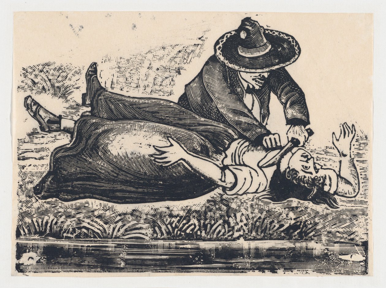 Francisco Guerrero, vestmageren og halsskåret hals, myrdede en kvinde, ca. 19..., ca. 1905-1910. af José Guadalupe Posada
