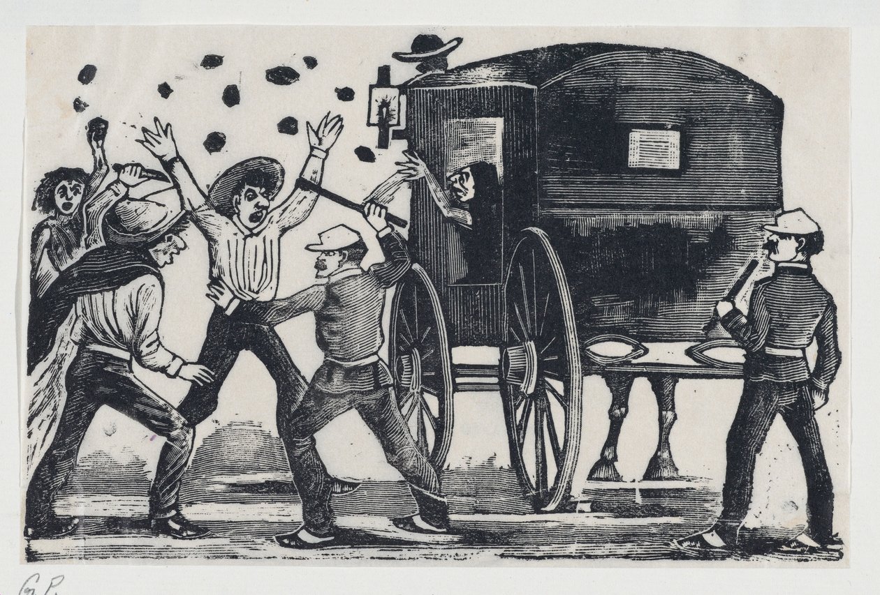 Mænd, der kæmper i nærheden af hest og vogn, ca. 1900-1910., ca. 1900-1910. af José Guadalupe Posada