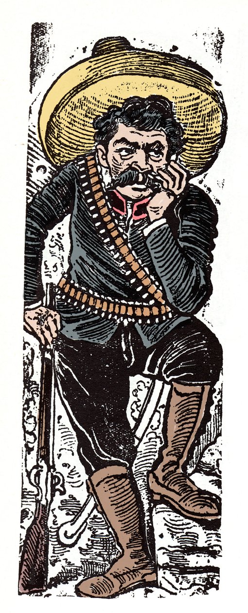 Den mexicanske revolution (1910-1920) - El General Genovevo de la O, en revolutionær tilhænger af Emiliano Zapata - Xylografi af Jose Guadalupe Posada (1852-1913) af José Guadalupe Posada
