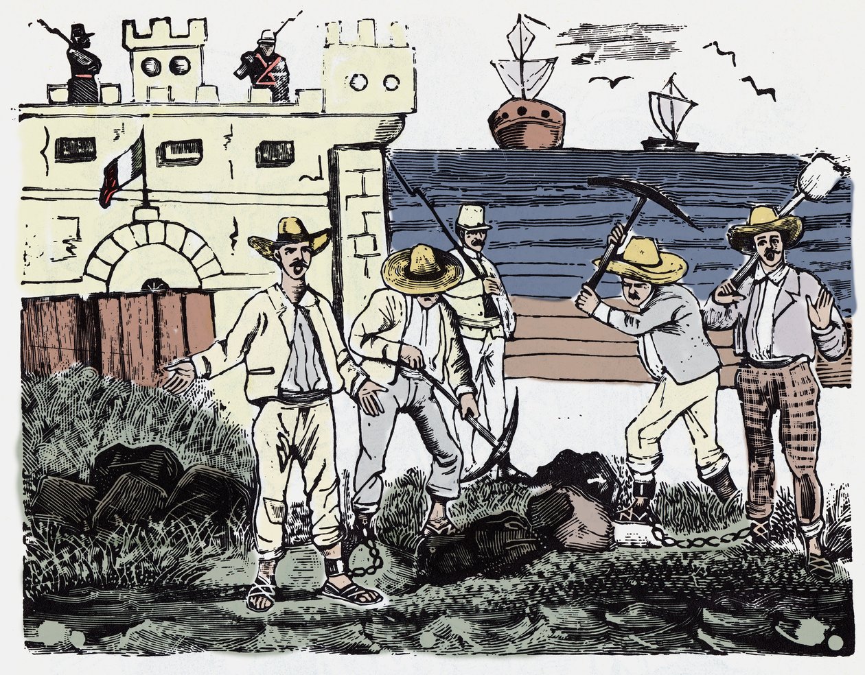 Den mexicanske revolution (1910-1920): Grupper af fanger ved magtarbejde - Xylografi af Jose Guadalupe Posada (1852-1913) af José Guadalupe Posada